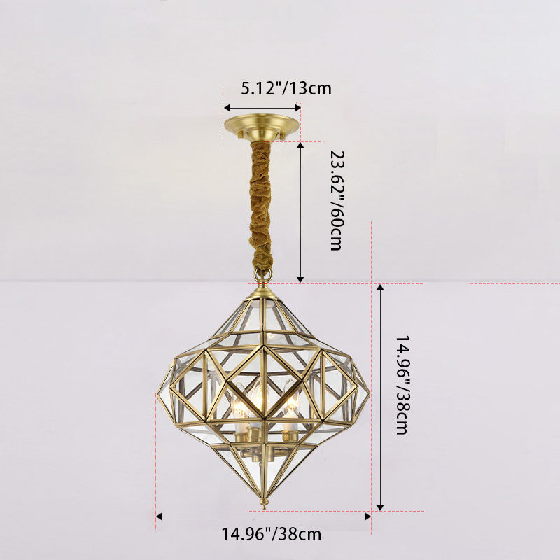 Mid-Century Waterproof Copper Glass Rhombic Cylinder Outdoor Chandeliers
