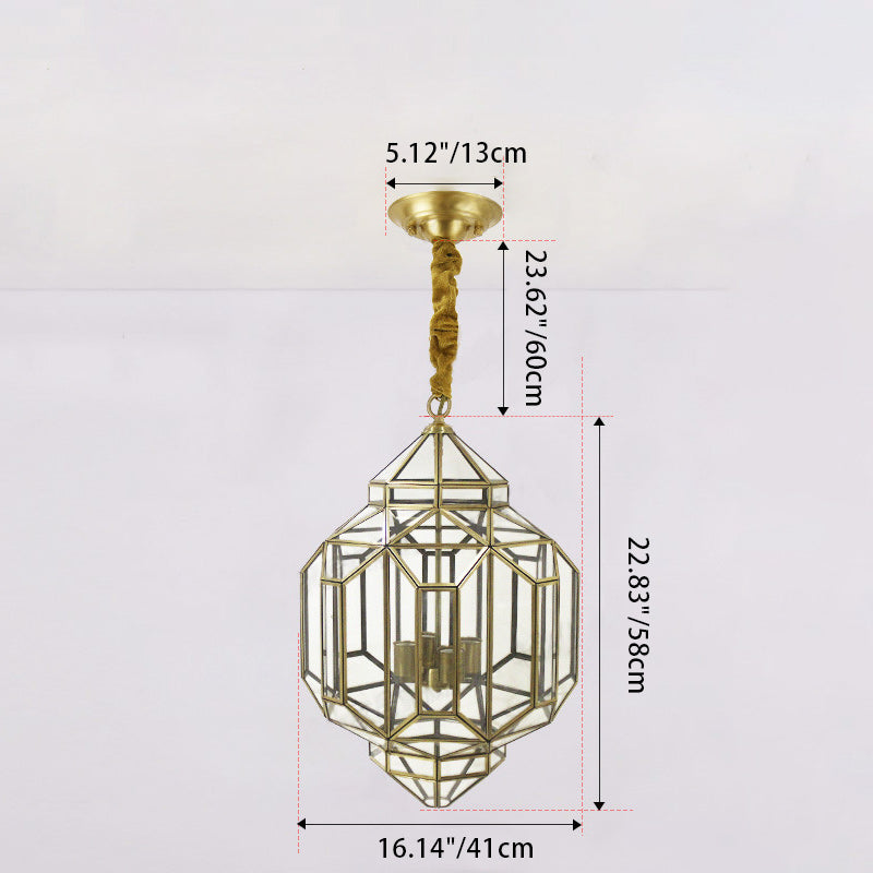 Mid-Century Waterproof Copper Glass Rhombic Cylinder Outdoor Chandeliers