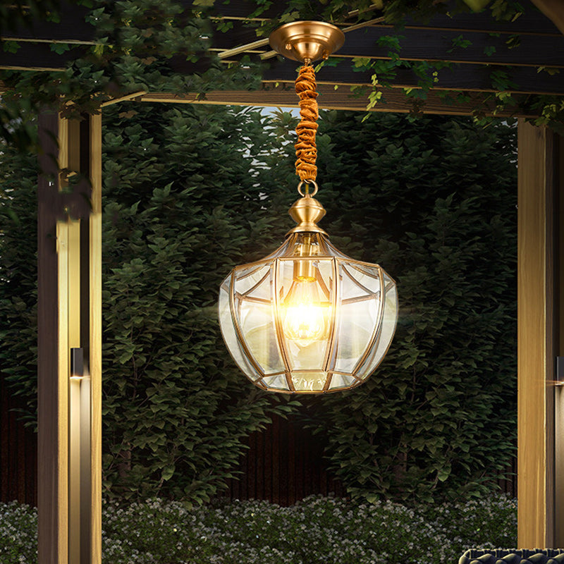 Mid-Century Waterproof Copper Glass Rhombic Cylinder Outdoor Chandeliers