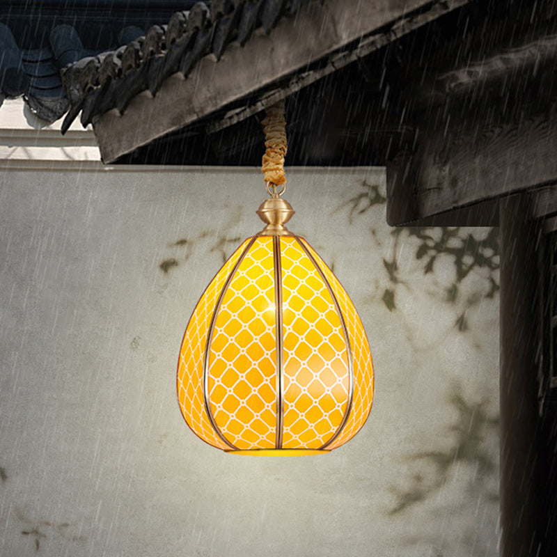 Mid-Century Waterproof Copper Glass Rhombic Cylinder Outdoor Chandeliers