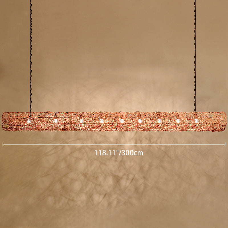 Elegant Rattan and Metal Cylinder Chandelier for Dining Room Lighting