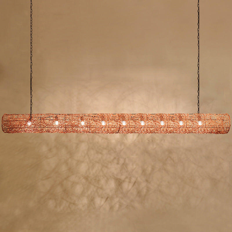 Elegant Rattan and Metal Cylinder Chandelier for Dining Room Lighting