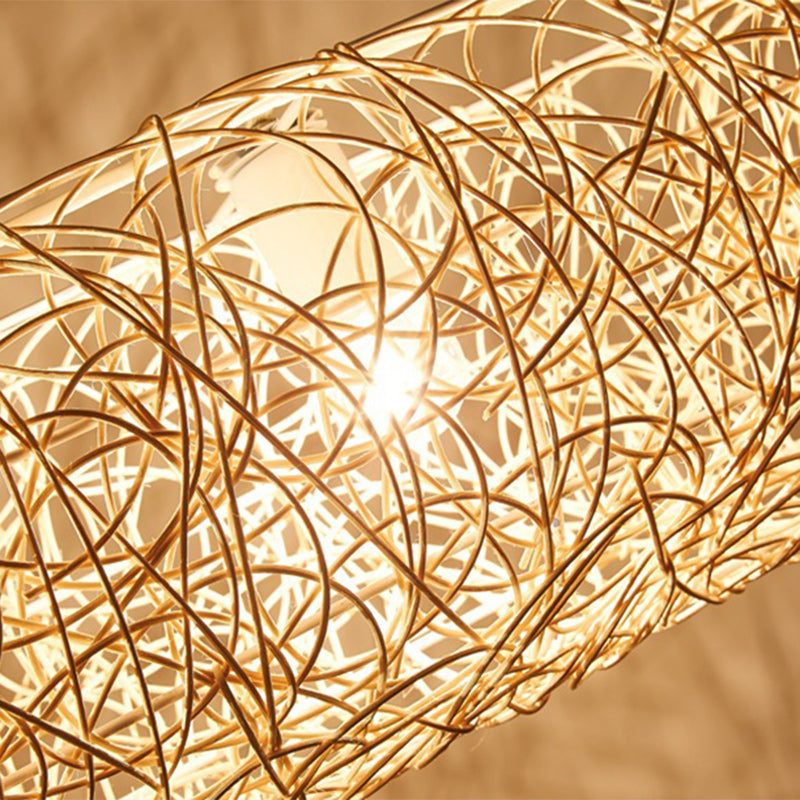 Elegant Rattan and Metal Cylinder Chandelier for Dining Room Lighting