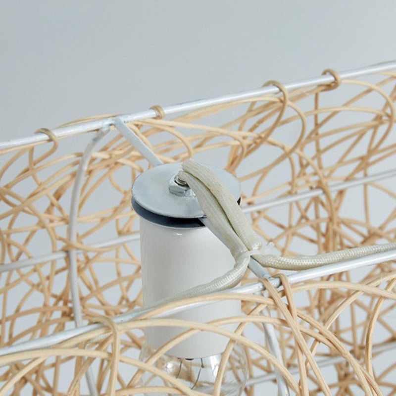 Elegant Rattan and Metal Cylinder Chandelier for Dining Room Lighting