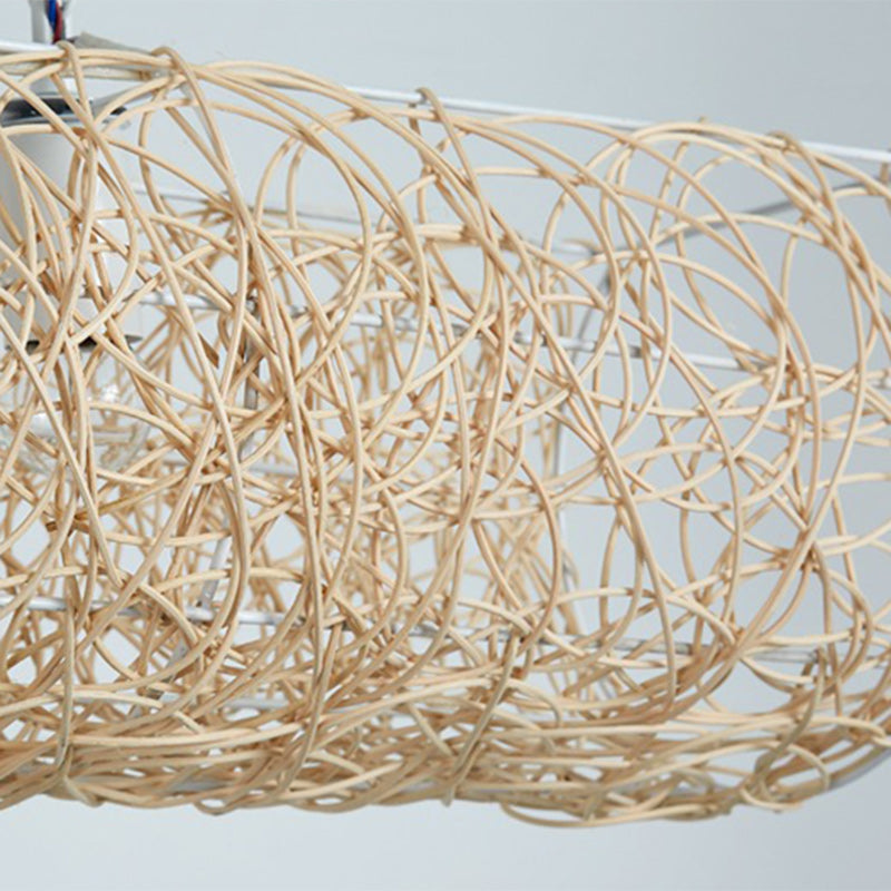 Elegant Rattan and Metal Cylinder Chandelier for Dining Room Lighting