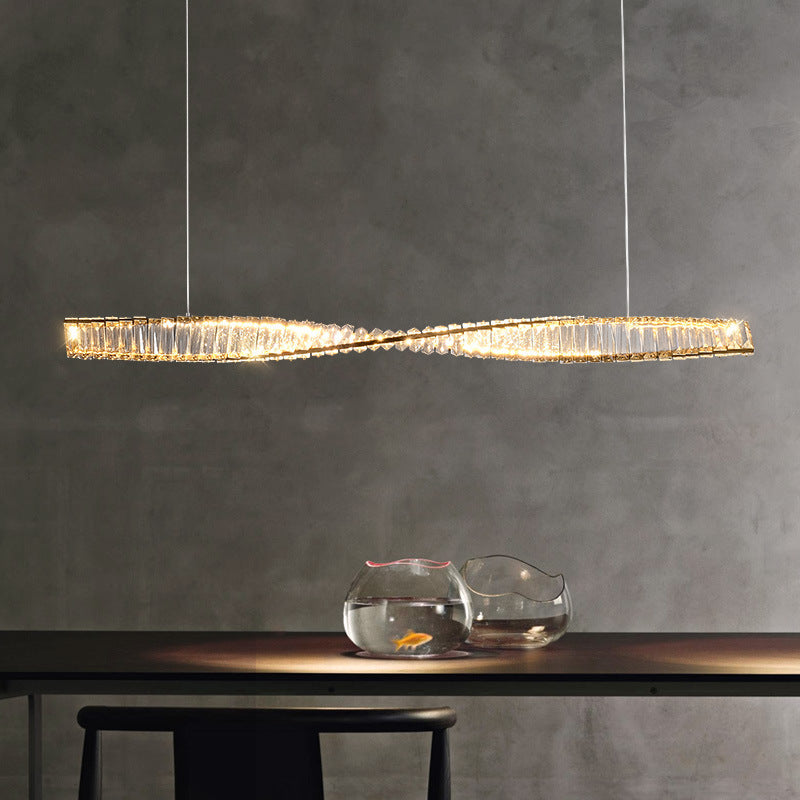 Modern Silver Crystal Iron Wave LED Island Chandelier for Dining Room