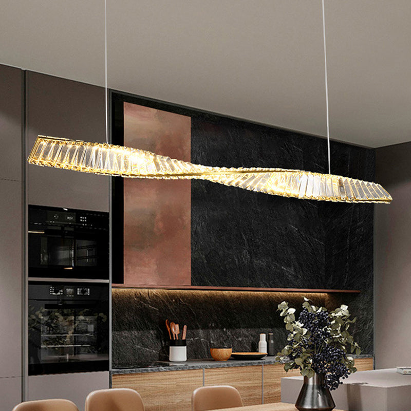 Modern Silver Crystal Iron Wave LED Island Chandelier for Dining Room
