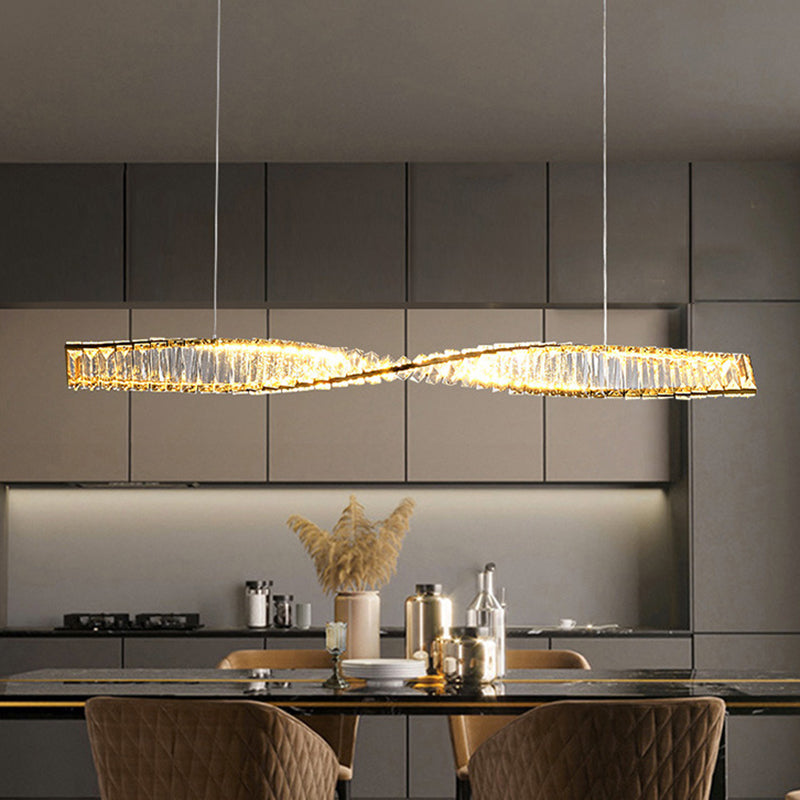 Modern Silver Crystal Iron Wave LED Island Chandelier for Dining Room