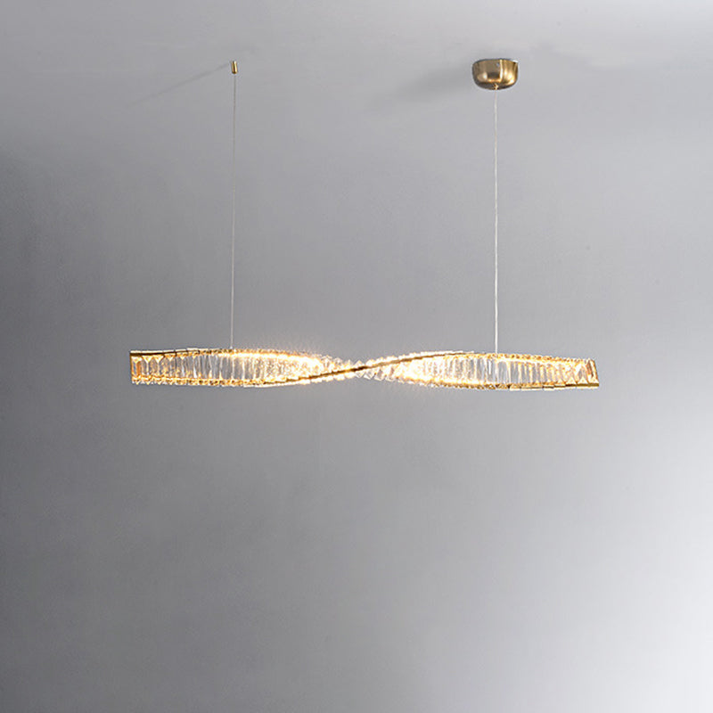 Modern Silver Crystal Iron Wave LED Island Chandelier for Dining Room
