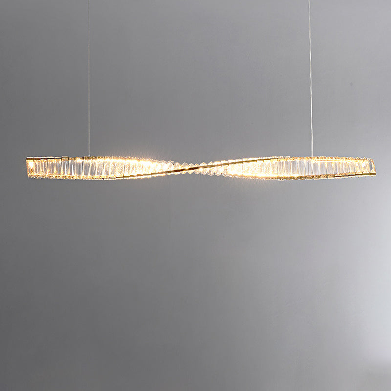 Modern Silver Crystal Iron Wave LED Island Chandelier for Dining Room