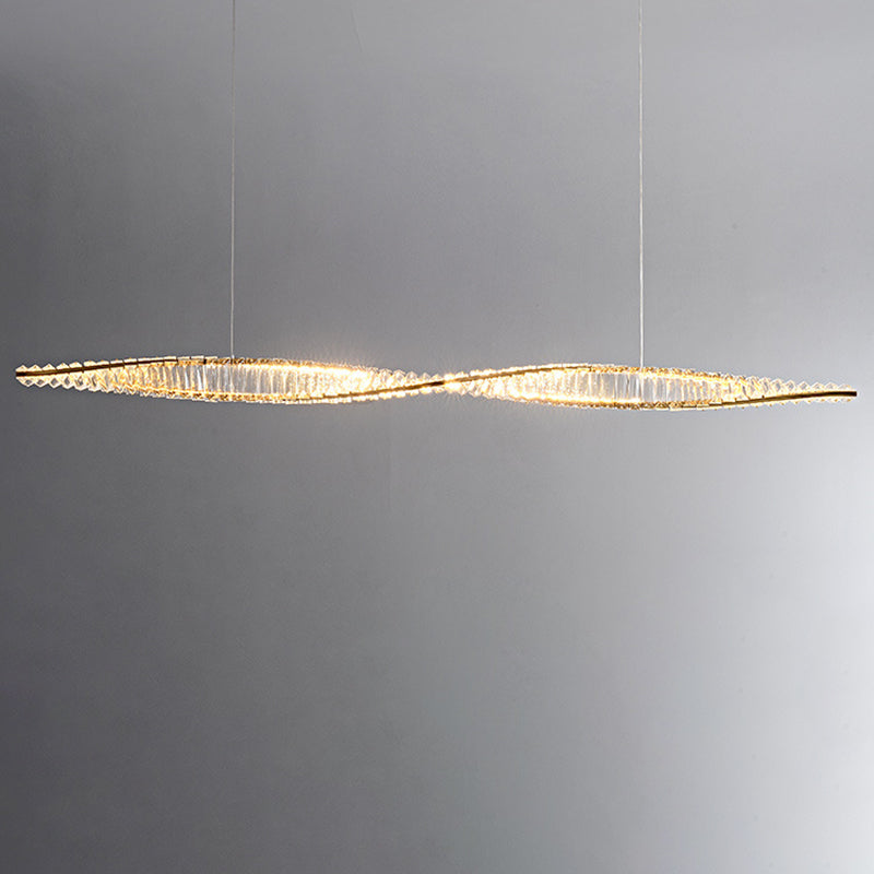 Modern Silver Crystal Iron Wave LED Island Chandelier for Dining Room