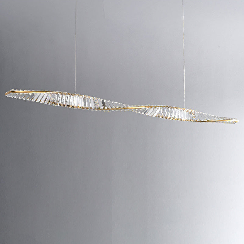 Modern Silver Crystal Iron Wave LED Island Chandelier for Dining Room