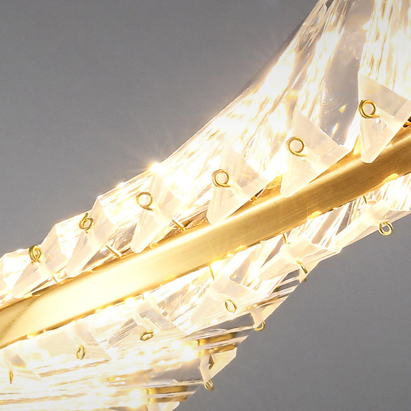 Modern Silver Crystal Iron Wave LED Island Chandelier for Dining Room