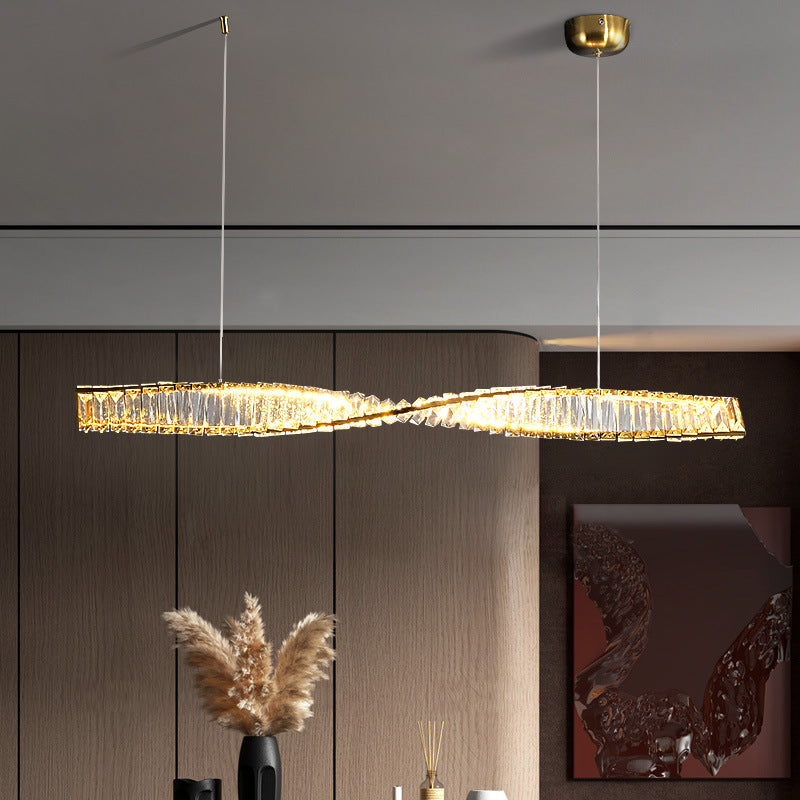Modern Silver Crystal Iron Wave LED Island Chandelier for Dining Room