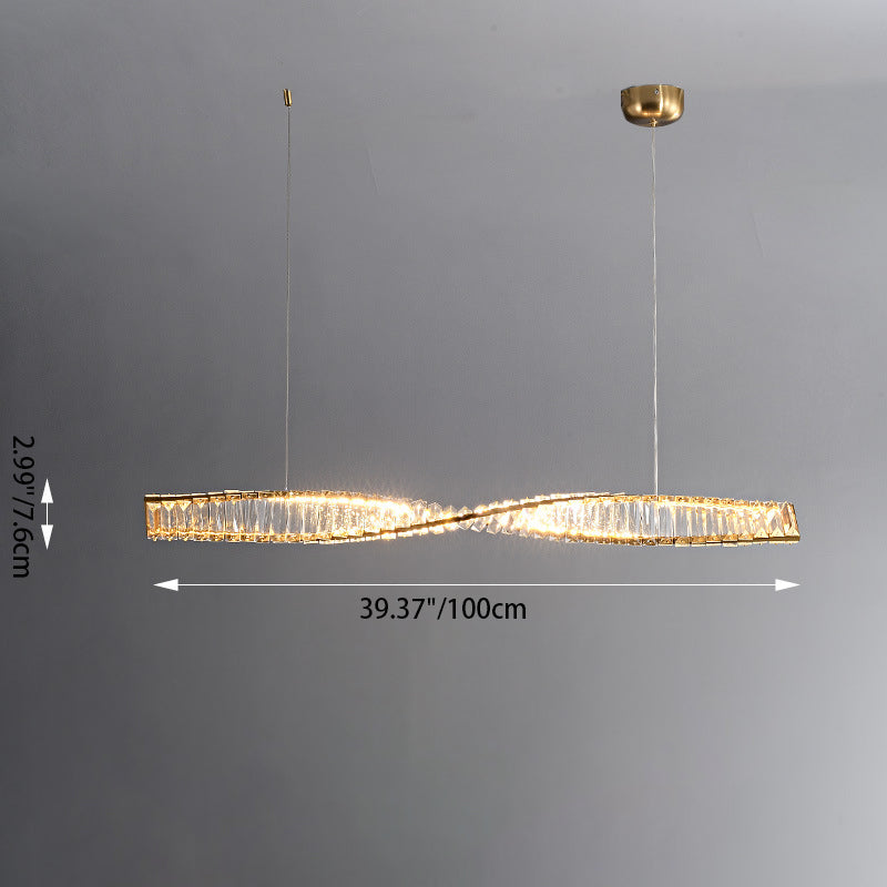 Modern Silver Crystal Iron Wave LED Island Chandelier for Dining Room