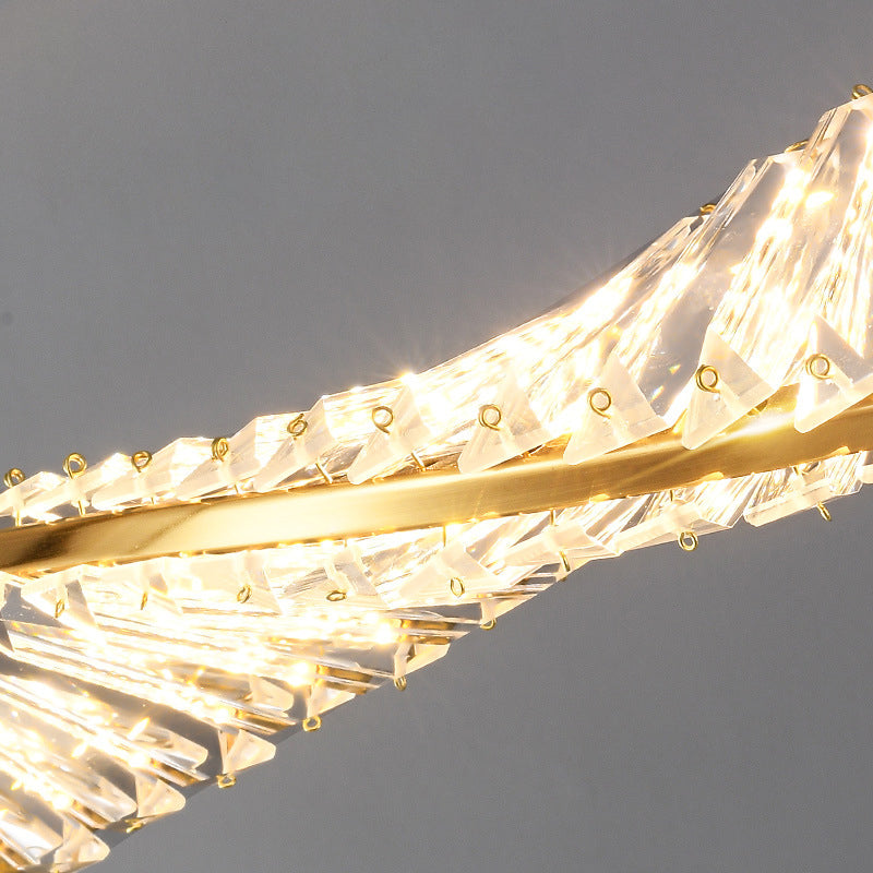 Modern Silver Crystal Iron Wave LED Island Chandelier for Dining Room