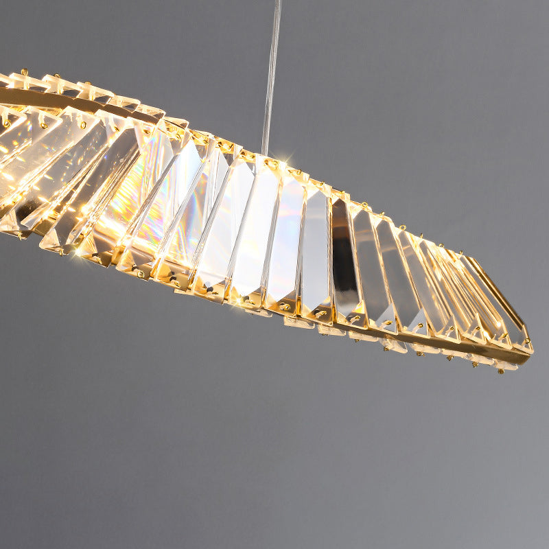 Modern Silver Crystal Iron Wave LED Island Chandelier for Dining Room