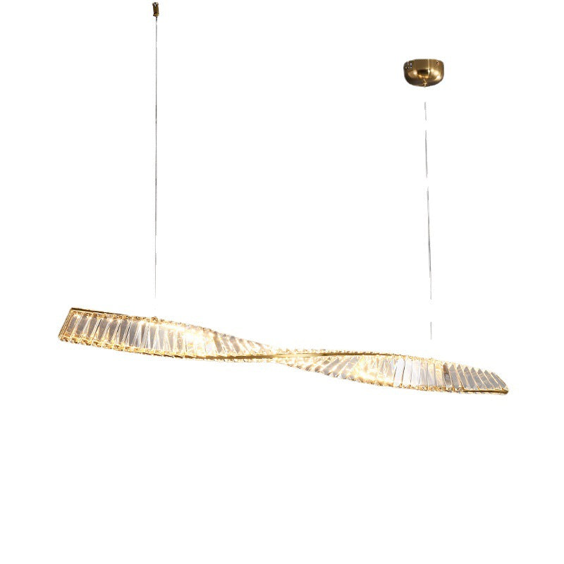 Modern Silver Crystal Iron Wave LED Island Chandelier for Dining Room