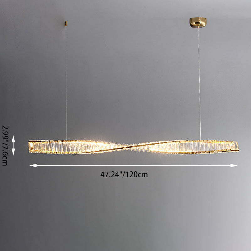 Modern Silver Crystal Iron Wave LED Island Chandelier for Dining Room