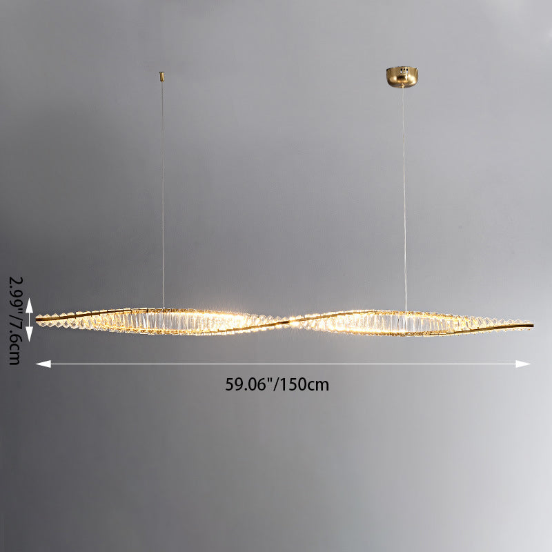 Modern Silver Crystal Iron Wave LED Island Chandelier for Dining Room