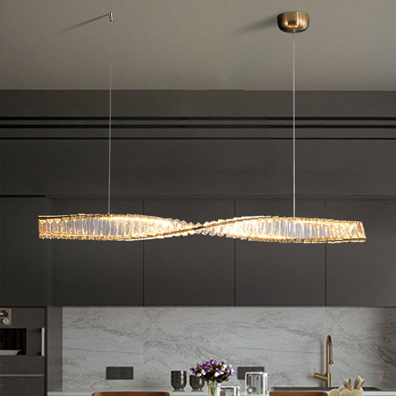 Modern Silver Crystal Iron Wave LED Island Chandelier for Dining Room