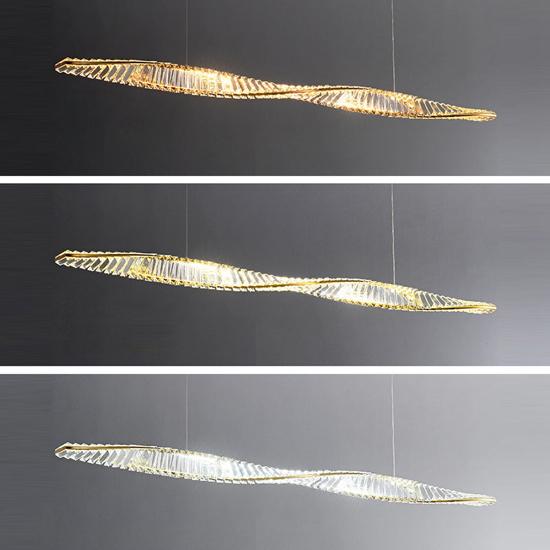 Modern Silver Crystal Iron Wave LED Island Chandelier for Dining Room