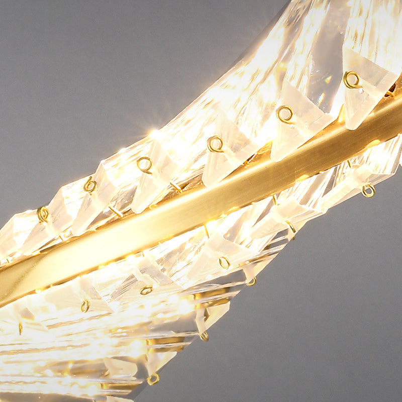 Modern Silver Crystal Iron Wave LED Island Chandelier for Dining Room