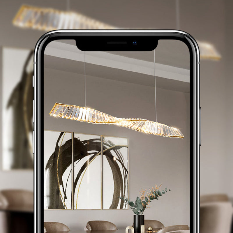 Modern Silver Crystal Iron Wave LED Island Chandelier for Dining Room