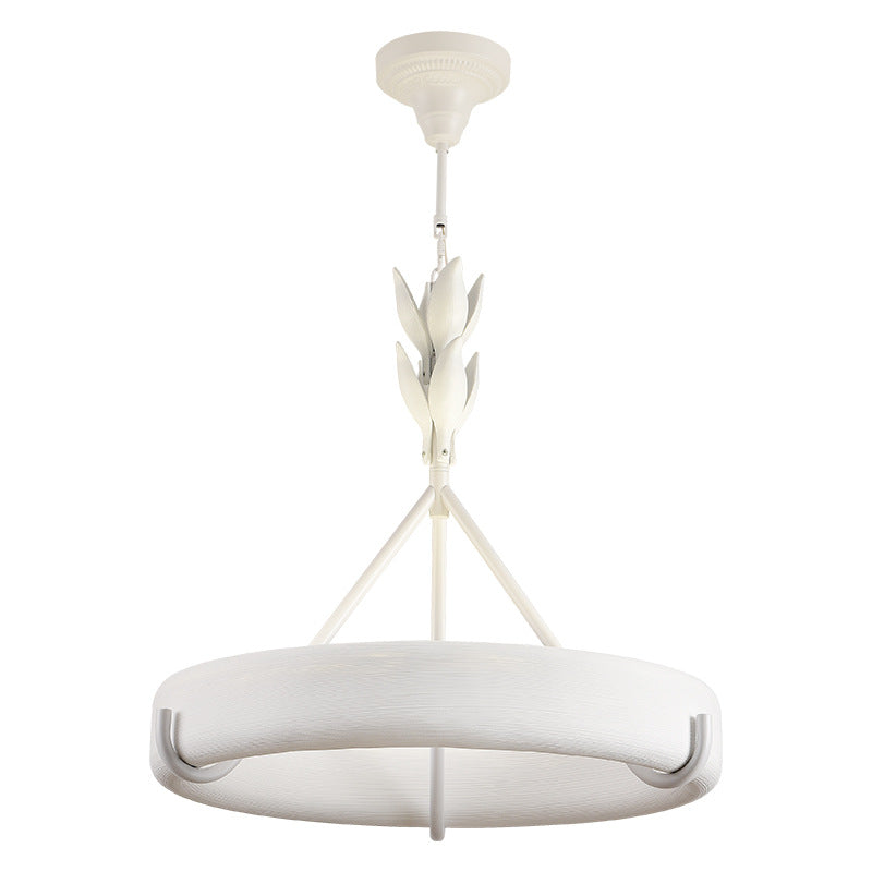 Antique White Floral Carved Metal Resin LED Chandelier for Living Room