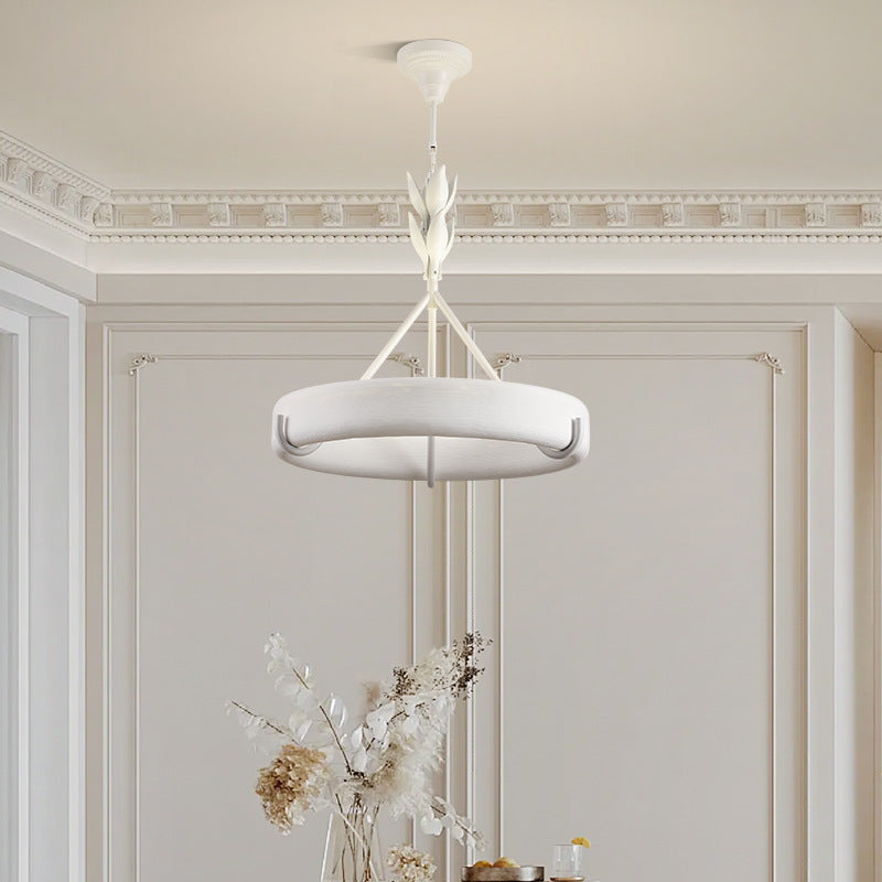 Antique White Floral Carved Metal Resin LED Chandelier for Living Room