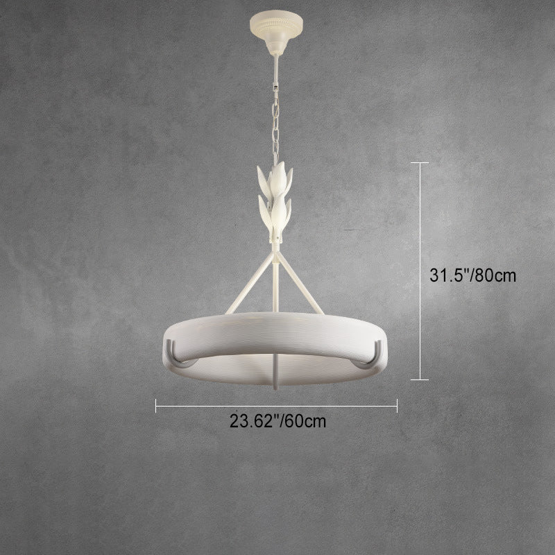 Antique White Floral Carved Metal Resin LED Chandelier for Living Room