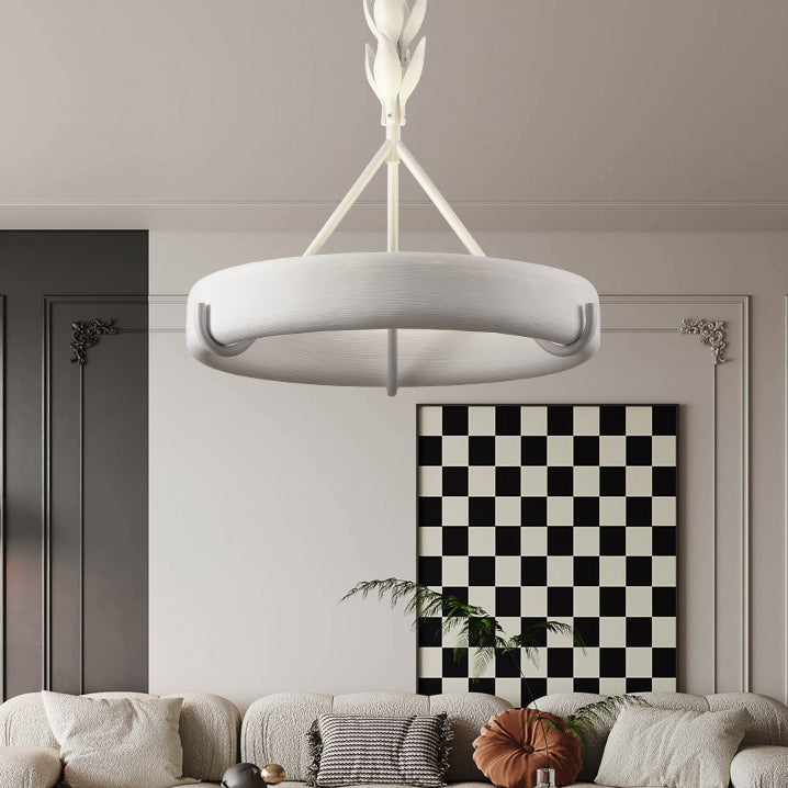 Antique White Floral Carved Metal Resin LED Chandelier for Living Room