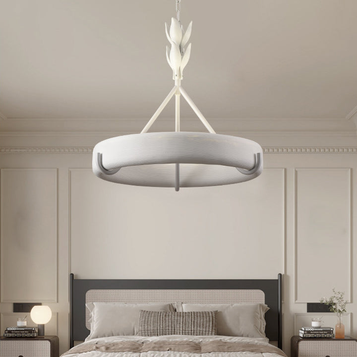 Antique White Floral Carved Metal Resin LED Chandelier for Living Room