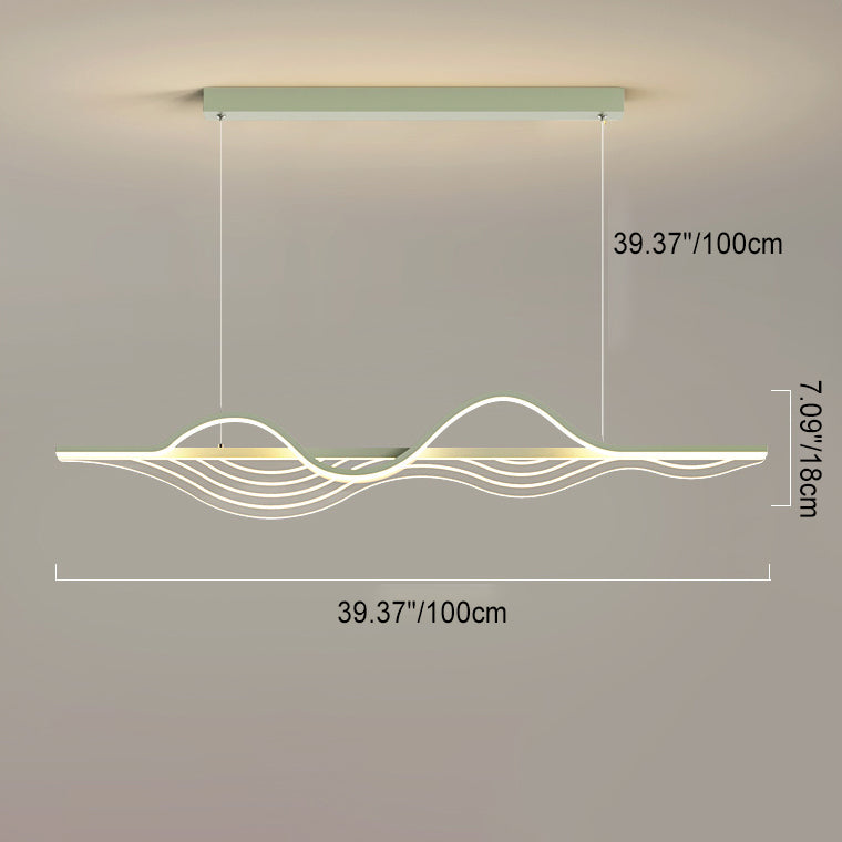 Modern Black Iron Acrylic LED Wave Strip Chandelier for Dining Room