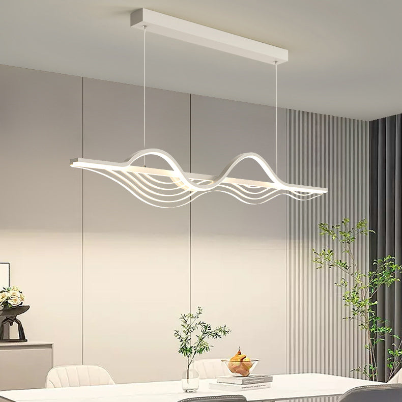Modern Black Iron Acrylic LED Wave Strip Chandelier for Dining Room