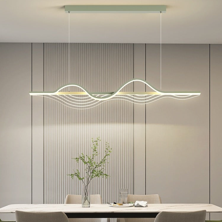 Modern Black Iron Acrylic LED Wave Strip Chandelier for Dining Room