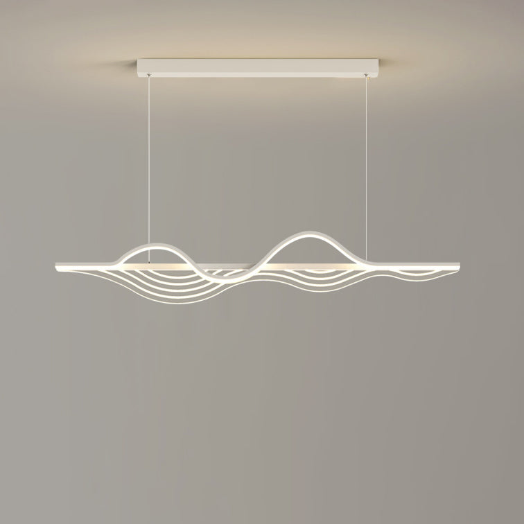 Modern Black Iron Acrylic LED Wave Strip Chandelier for Dining Room