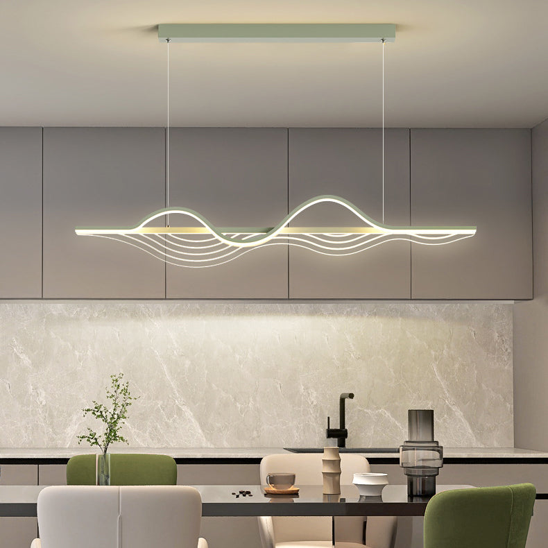 Modern Black Iron Acrylic LED Wave Strip Chandelier for Dining Room