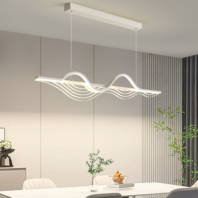Modern Black Iron Acrylic LED Wave Strip Chandelier for Dining Room
