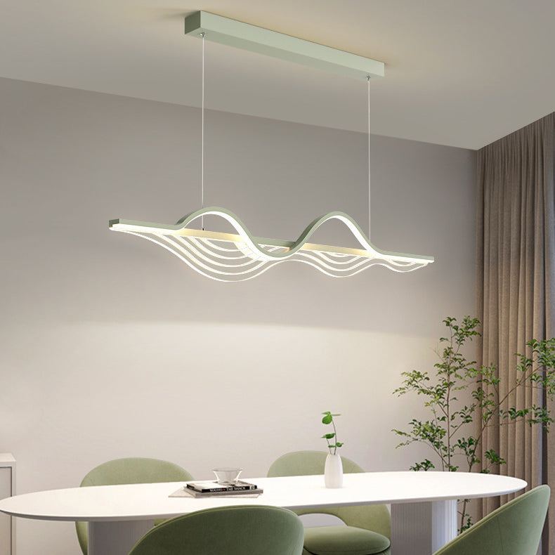 Modern Black Iron Acrylic LED Wave Strip Chandelier for Dining Room