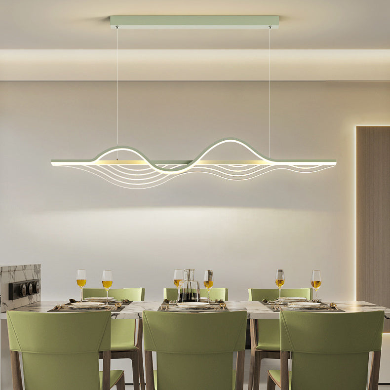 Modern Black Iron Acrylic LED Wave Strip Chandelier for Dining Room