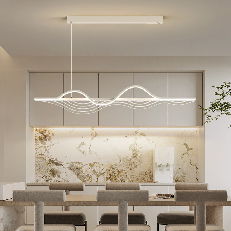 Modern Black Iron Acrylic LED Wave Strip Chandelier for Dining Room