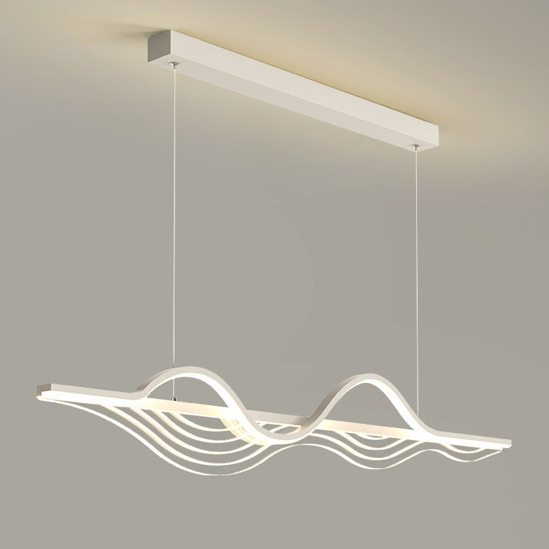 Modern Black Iron Acrylic LED Wave Strip Chandelier for Dining Room