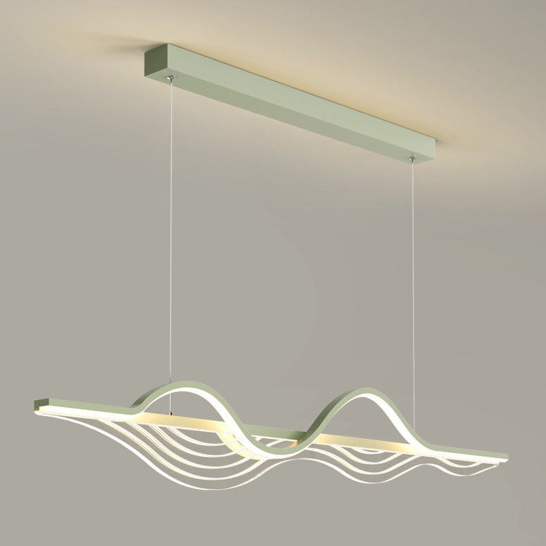 Modern Black Iron Acrylic LED Wave Strip Chandelier for Dining Room