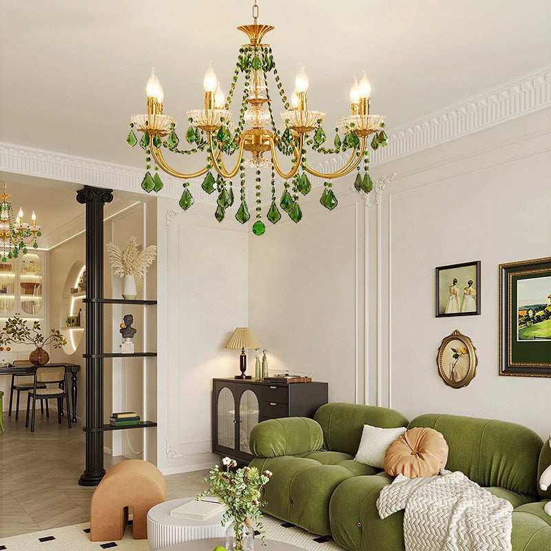Elegant French Copper Crystal Glass Chandeliers for Living Room 3/6/8 Light