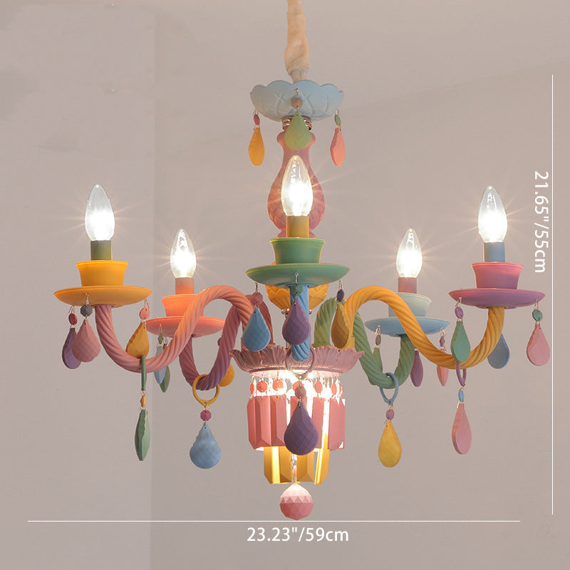Colorful Modern Art Deco Stainless Steel & Glass Chandeliers for Kids' Bedrooms