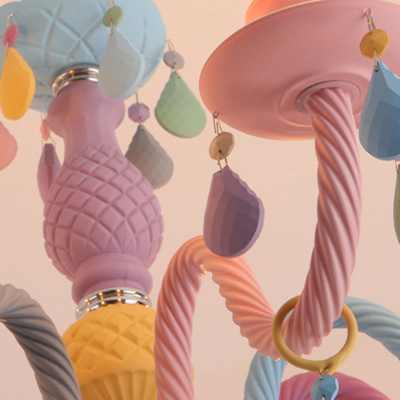 Colorful Modern Art Deco Stainless Steel & Glass Chandeliers for Kids' Bedrooms