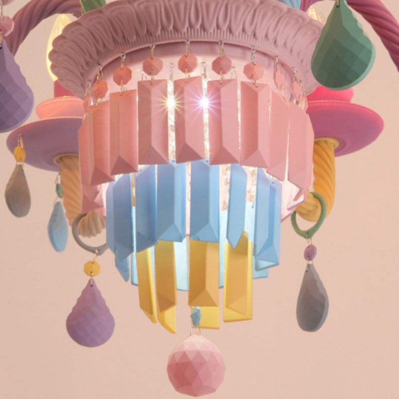 Colorful Modern Art Deco Stainless Steel & Glass Chandeliers for Kids' Bedrooms