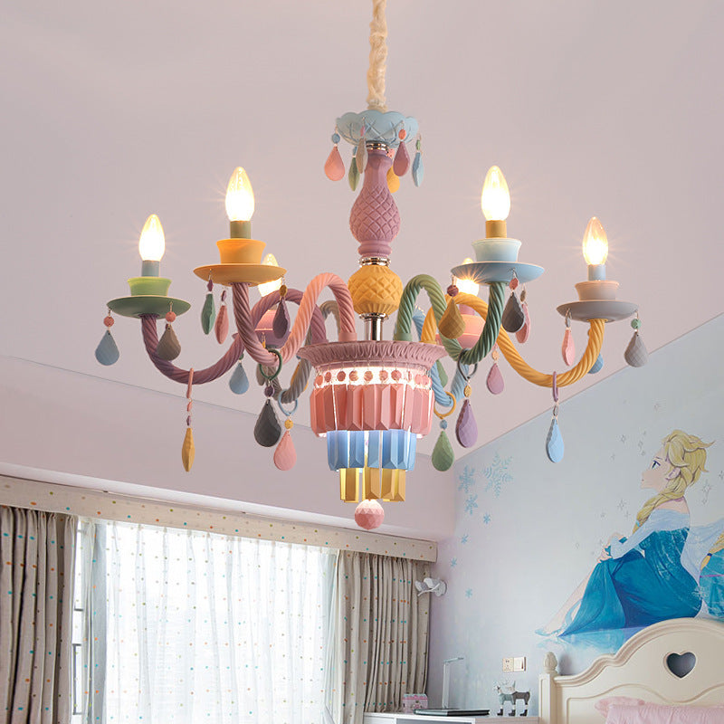 Colorful Modern Art Deco Stainless Steel & Glass Chandeliers for Kids' Bedrooms