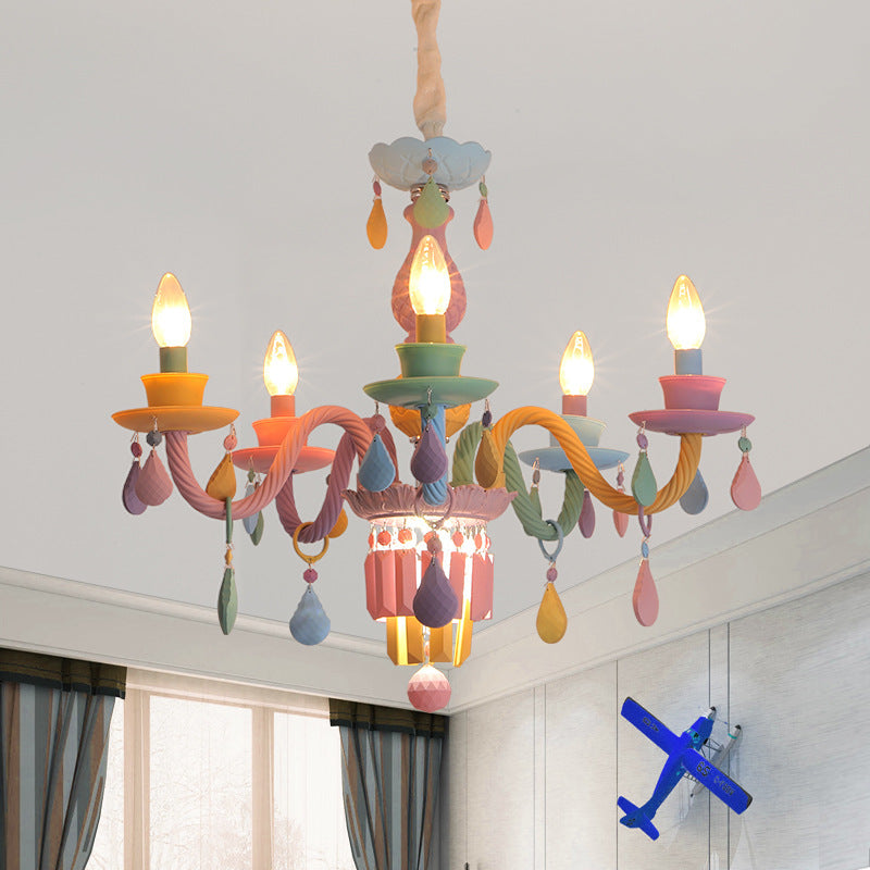 Colorful Modern Art Deco Stainless Steel & Glass Chandeliers for Kids' Bedrooms
